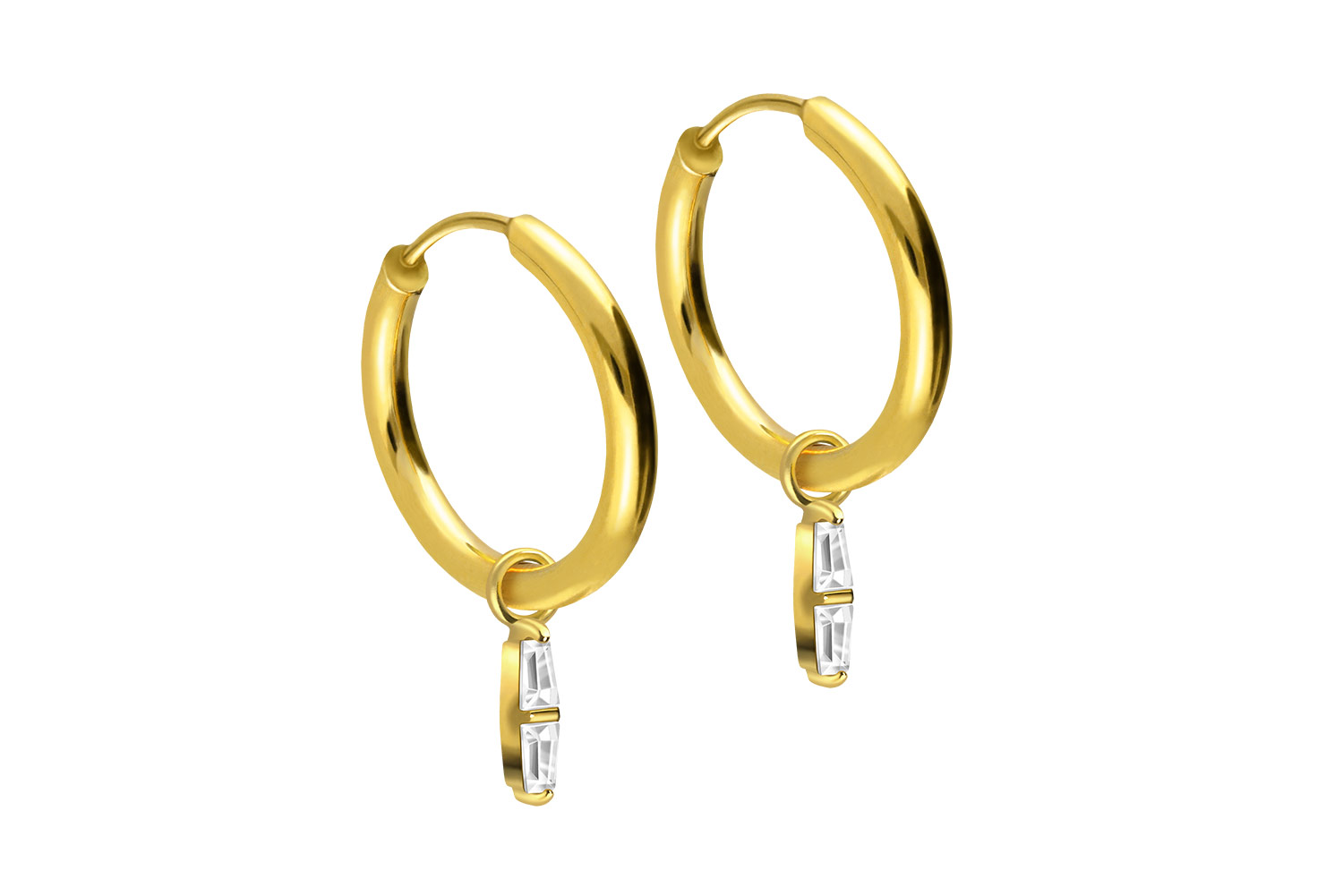 Chirurgenstahl Ohrclicker Creolen 2 EINGEFASSTE KRISTALLRECHTECKE von Piercingline